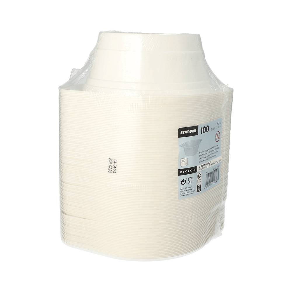 100 Suppenschalen, PP 750 ml Ø 15,6 cm · 6,5 cm weiss mit Anfasser-2
