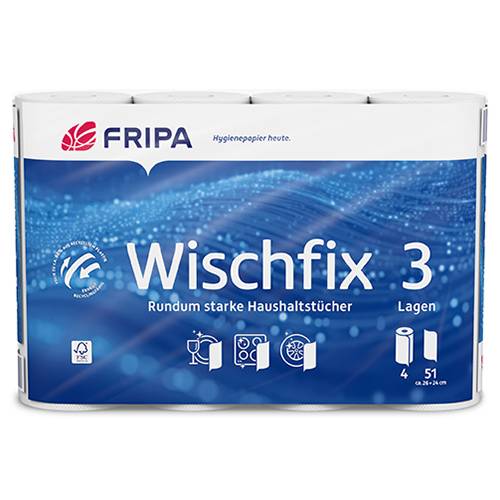 4 Rollen Küchenrollen 3-lagig 26 cm x 23,8 cm weiss "Wischfix" 51 Blatt