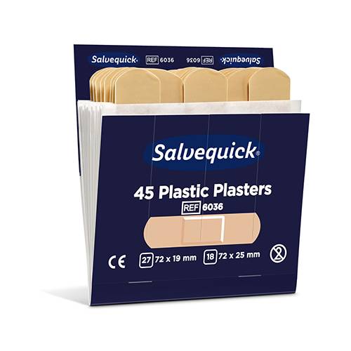 6 Set "Cederroth" Salvequick Plastic Pflaster (45 Stück) braun , wasserabweisend, Refill-0
