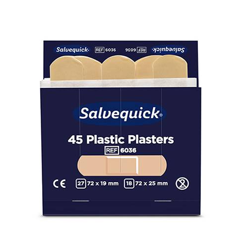 6 Set "Cederroth" Salvequick Plastic Pflaster (45 Stück) braun , wasserabweisend, Refill-1