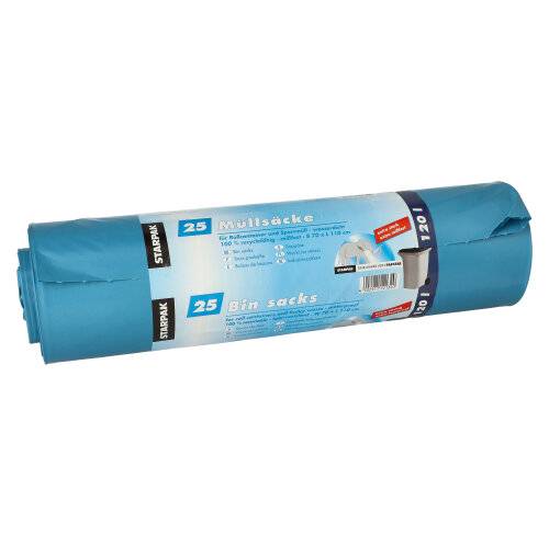 25 Müllsäcke, LDPE 120 l 110 cm x 70 cm blau extra stark und extra reißfest, 60 my-0