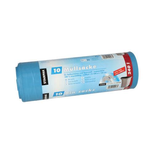 10 Müllsäcke, LDPE 240 l 125 cm x 100 cm blau extra stark und extra reißfest, 60 my-0