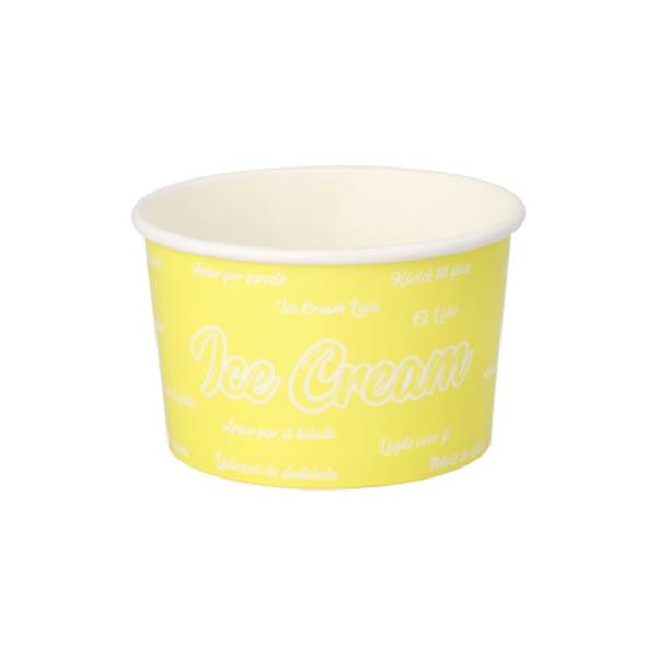 50 Eisbecher, Pappe 200 ml Ø 9,5 cm · 6 cm gelb "Icelove"