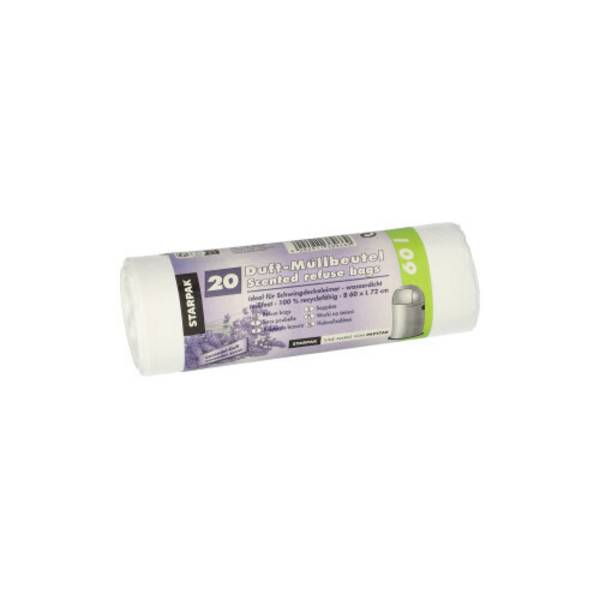 20 Müllbeutel, LDPE mit Duft 60 l 72 cm x 60 cm weiss - Lavender 18 my
