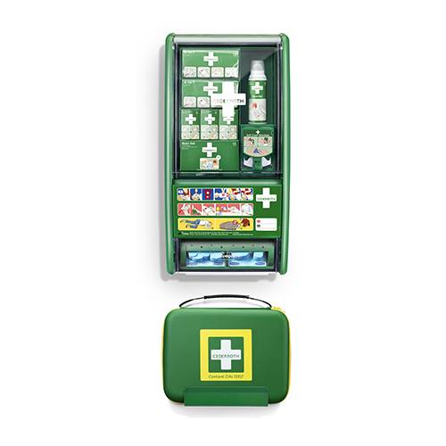 "Cederroth" First Aid & Burn Station Set DIN 13157 22,7 cm x 29,4 cm x 57,2 cm grün detectable-0