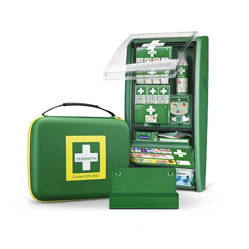 "Cederroth" First Aid & Burn Station Set DIN 13157 22,7 cm x 29,4 cm x 57,2 cm grün detectable-1
