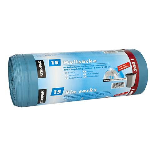 15 Müllsäcke, LDPE 240 l 125 cm x 100 cm blau extra stark und extra reißfest, 60 my-0