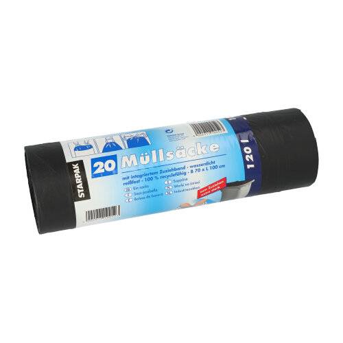 20 Müllsäcke mit Zugband, LDPE 120 l 100 cm x 70 cm schwarz 45 my-0