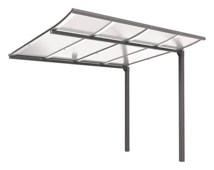 Überdachung Anbaueinheit o.Wand B2500xH2250xT2000mm Geschwungen PC grau SPL-0