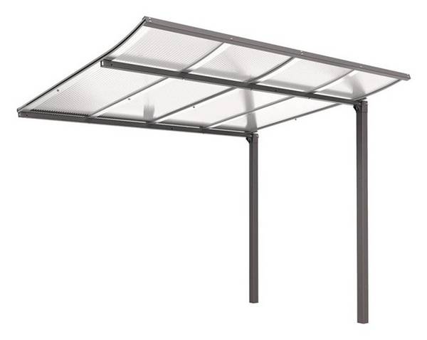 Überdachung Anbaueinheit o.Wand B2500xH2250xT2000mm Geschwungen PC grau SPL