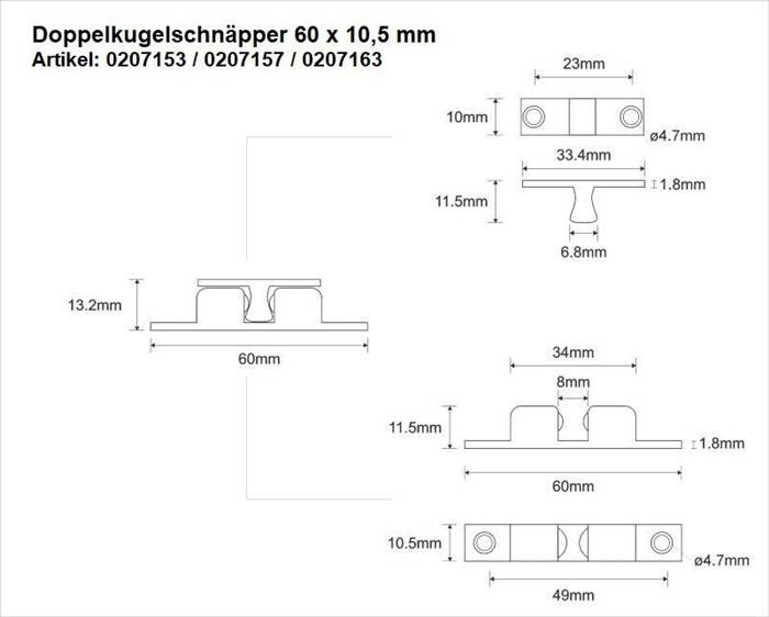 Doppelkugelschnäpper MS blk 60mm Kugeln u.Federn a.STA M-Beschläge-2