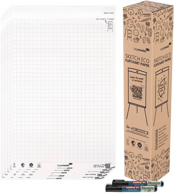 Legamaster SKETCH ECO Papierblock Raster 5x 20 Blatt, Papier, 0,12 mm, 650 mm, 980 mm, 4,99 kg, 63 Stück(e)