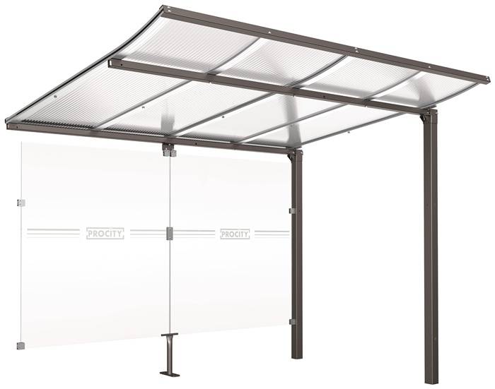 Überdachung Anbaueinheit m.Rückw.B2500xH2250xT2000mm Geschwungen PC grau SPL-0