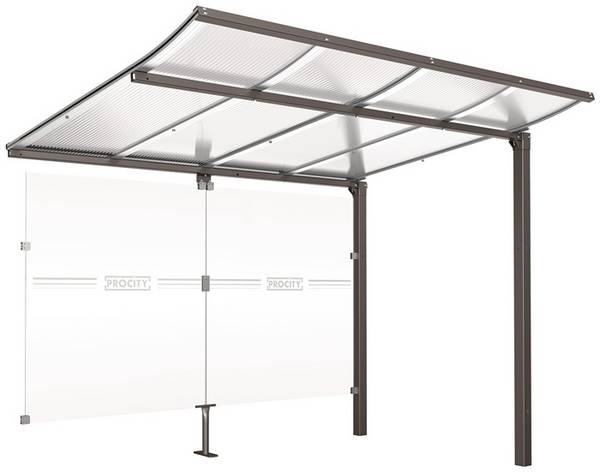 Überdachung Anbaueinheit m.Rückw.B2500xH2250xT2000mm Geschwungen PC grau SPL