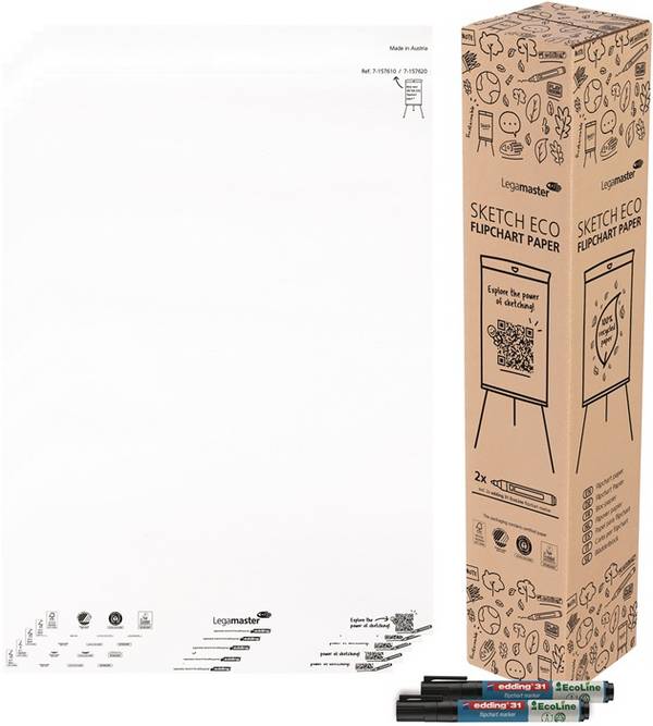 Legamaster SKETCH ECO Papierblock blanko 5x 20 Blatt, Papier, 0,12 mm, 650 mm, 980 mm, 4,99 kg, 63 Stück(e)