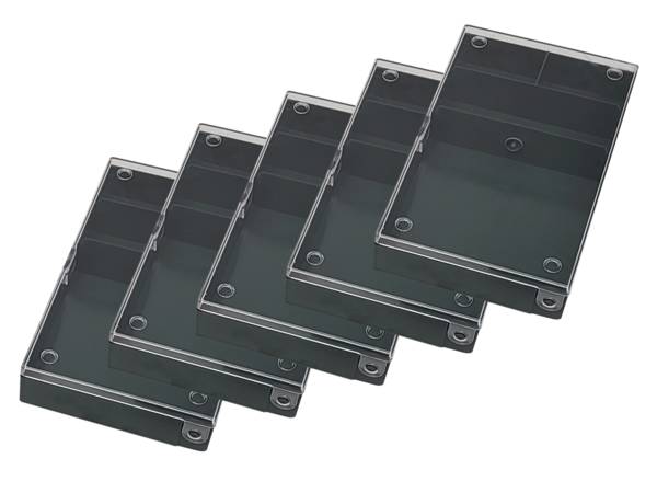 5x Hüfner Dübel Sortimentskasten (L x B x H) 164 x 31 x 101 mm Anzahl Fächer: 4 feste Unterteilung
