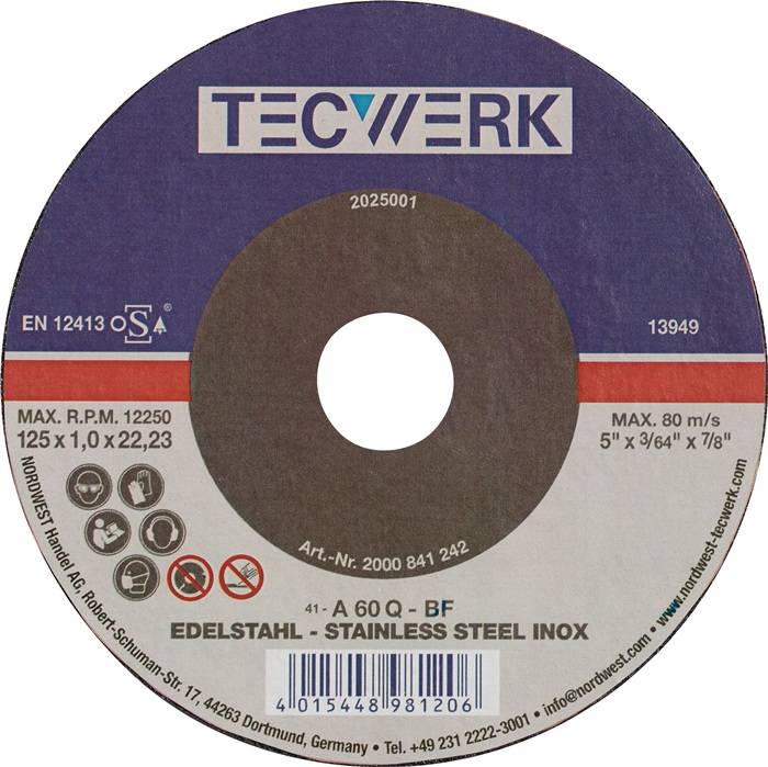TECWERK Trennscheibe INOX D125x1mm gerade INOX