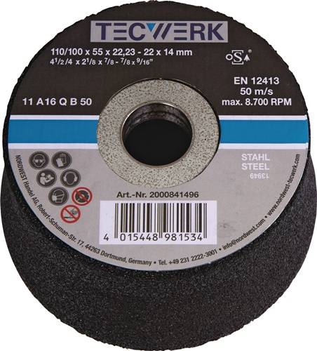 Schleiftopf A16Q 110/100mm STA u.Stahlguss 16 Bohr.22,23mm TECWERK-0
