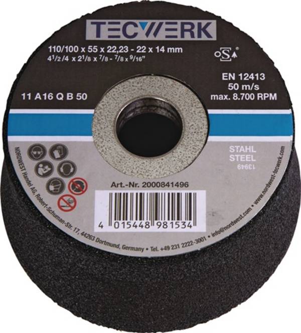 Schleiftopf A16Q 110/100mm STA u.Stahlguss 16 Bohr.22,23mm TECWERK