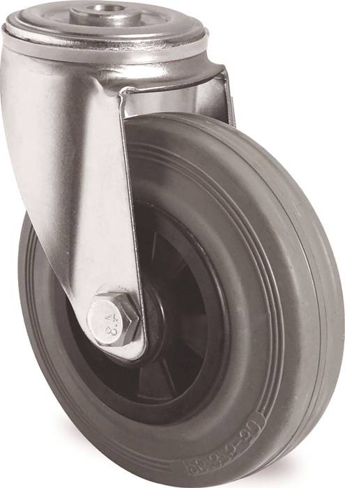 Lenkrolle D.100mm Trgf.75kg Rückenloch PP Rollenlager VG grau TECWERK-0