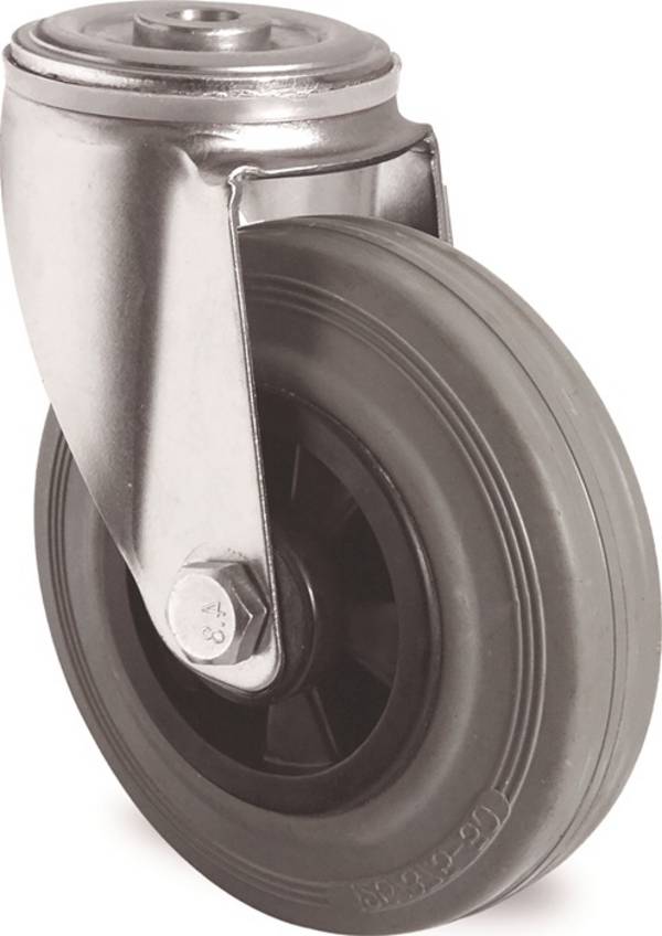 Lenkrolle D.100mm Trgf.75kg Rückenloch PP Rollenlager VG grau TECWERK