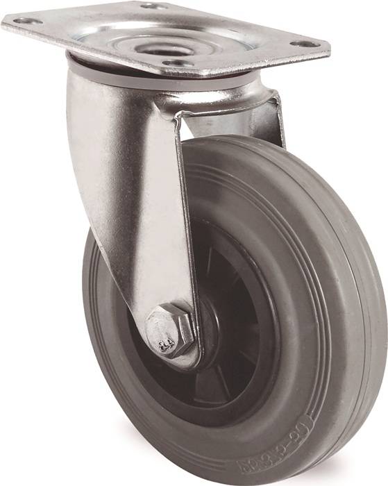 Lenkrolle D.125mm Trgf.100kg m.Platte PP VG grau TECWERK-0
