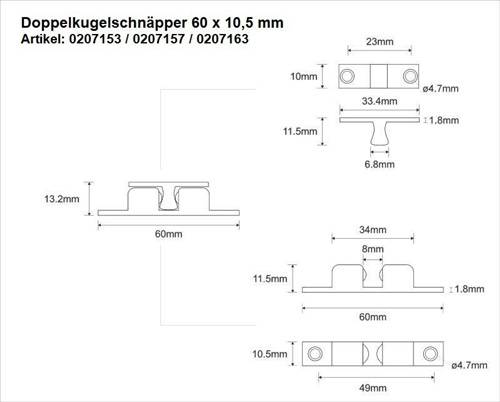 Doppelkugelschnäpper MS blk 60mm Kugeln u.Federn a.STA M-Beschläge-3