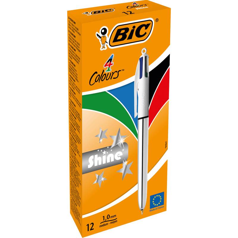 BIC 4 Colours Shine - Vierfarb-Kugelschreiber - Schwarz, Blau, Rot, Grün - 1 mm - Mittel - verstellbar (Packung mit 12)-3