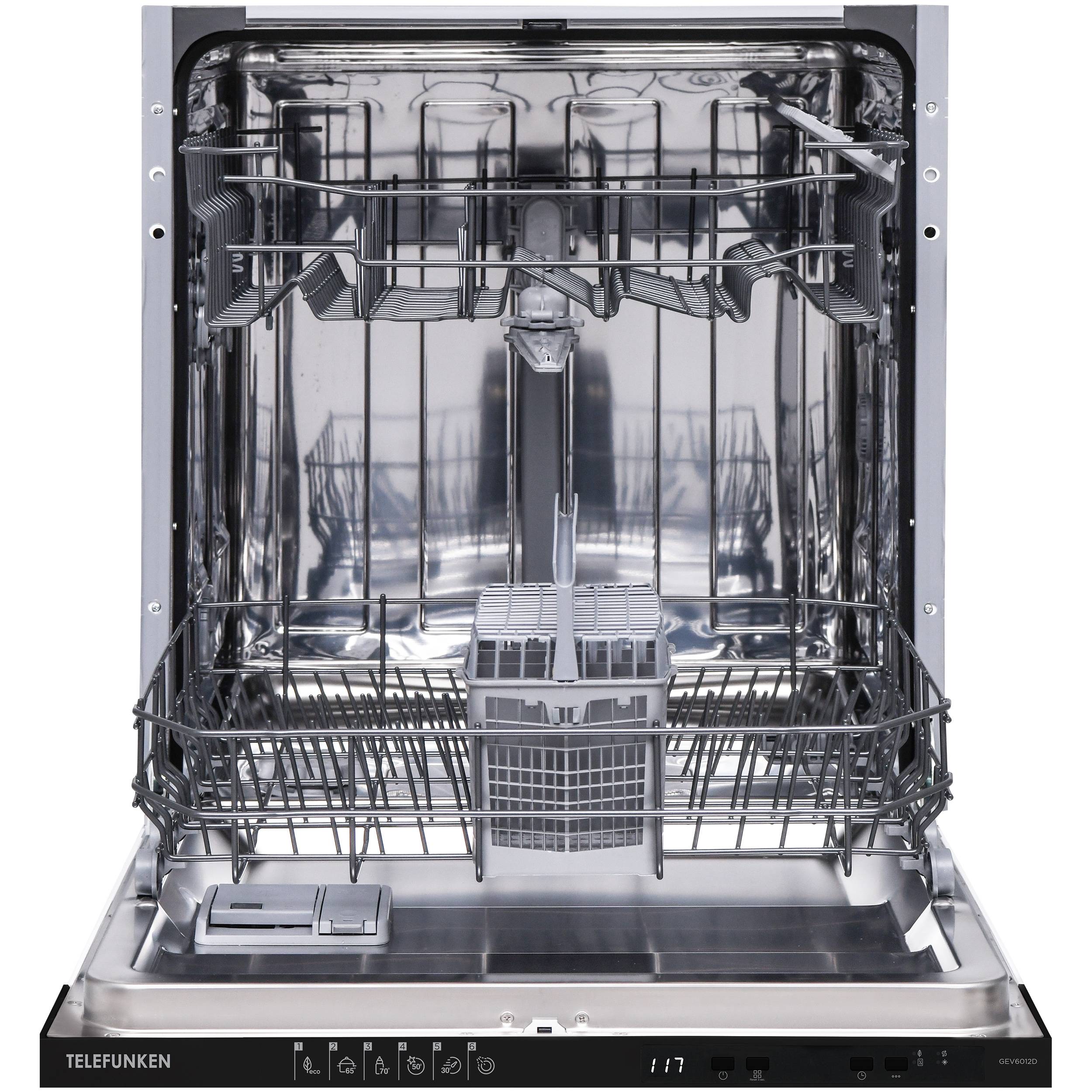 Telefunken Geschirrspüler vollintegrierbar 60 cm, Einbau Spülmaschine, 12 Maßgedecke, 6 Programme, AquaStop, GEV6012D-4