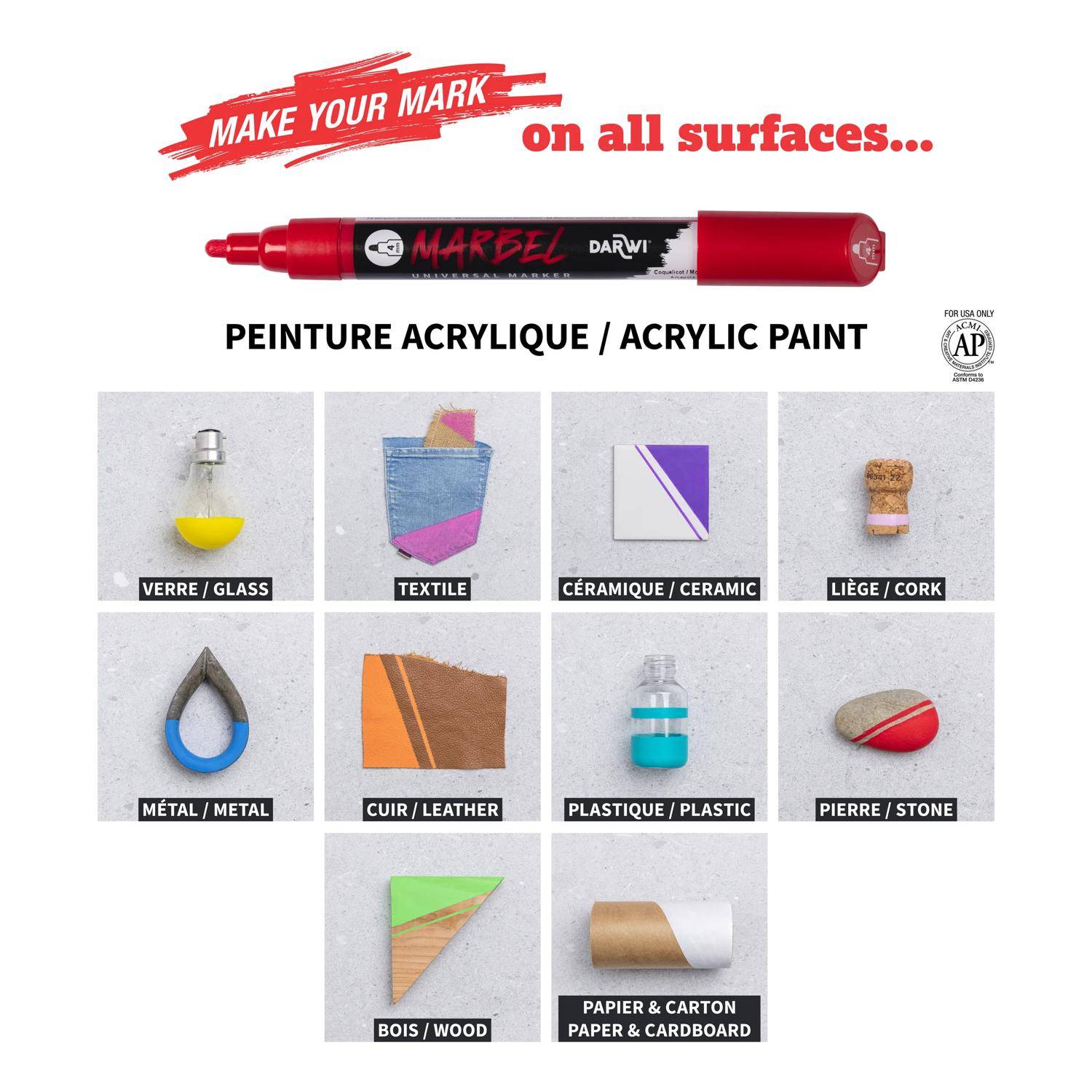 Darwi Set 6 Universalmarkern Acrylfarben, Rund 4mm, Pastellfarben DA0226004K02C-1