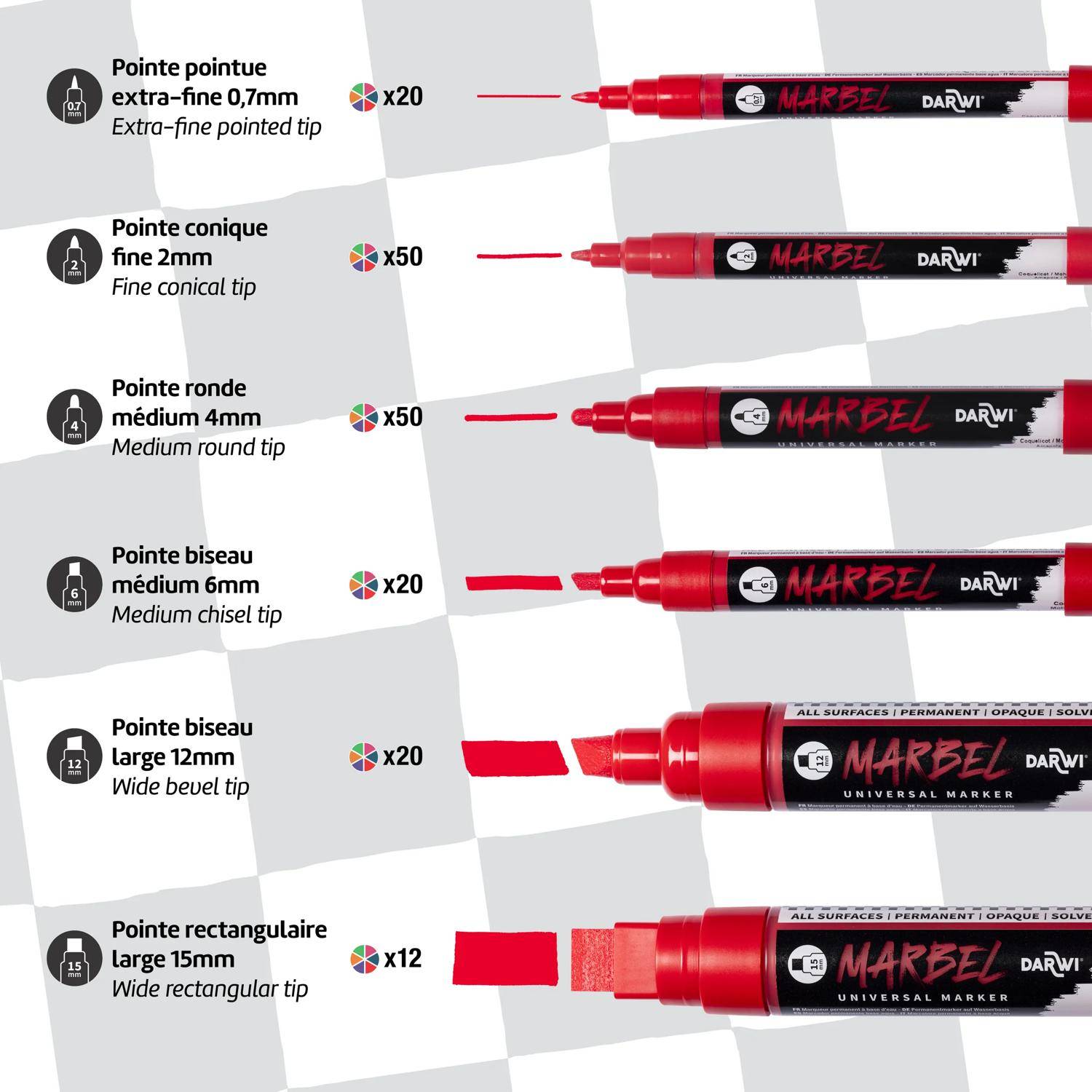 Darwi Set 6 Universalmarkern Acrylfarben, Rund 4mm, Pastellfarben DA0226004K02C-2