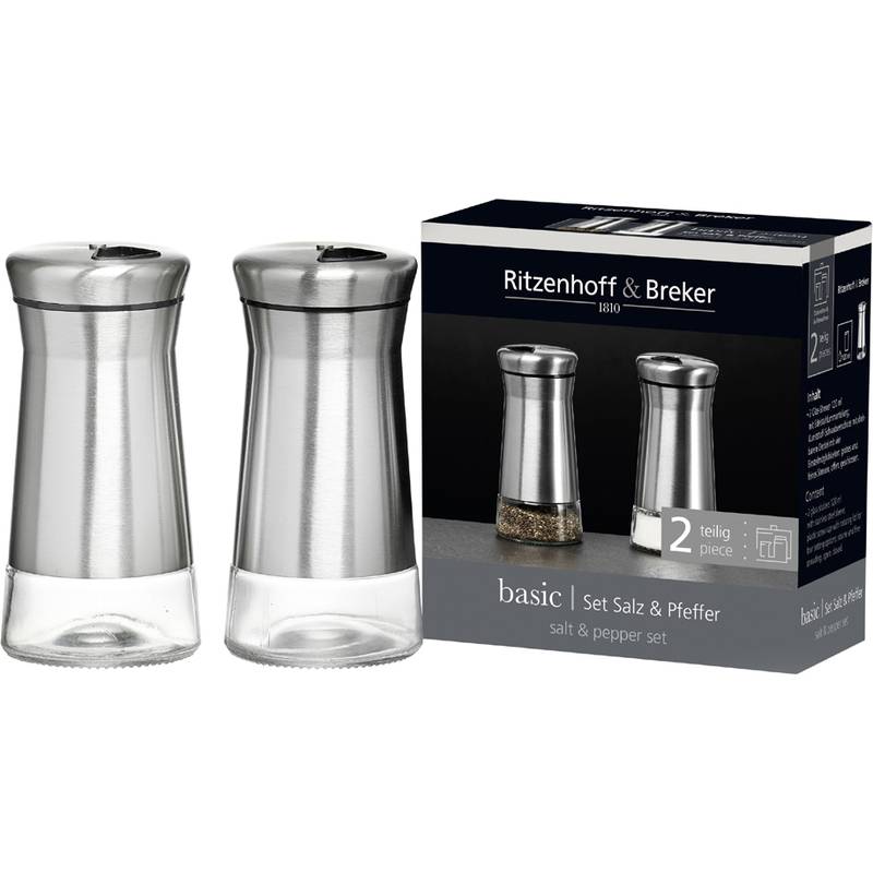 Ritzenhoff & Breker Salz-/Pfefferstreuer-Set BASIC Behälter aus Glas mit stylisher Edelstahl-Ummantelung,-0