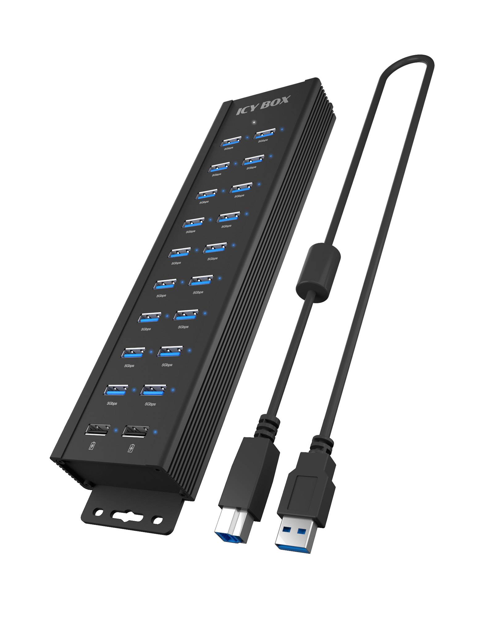 IB-HUB1720-U3, 18+2 Port USB Hub, 18x USB Type-A , 2x USB Ladeport, USB 3.2 Gen 1, 96W Netzteil, Aluminium, schwarz-0