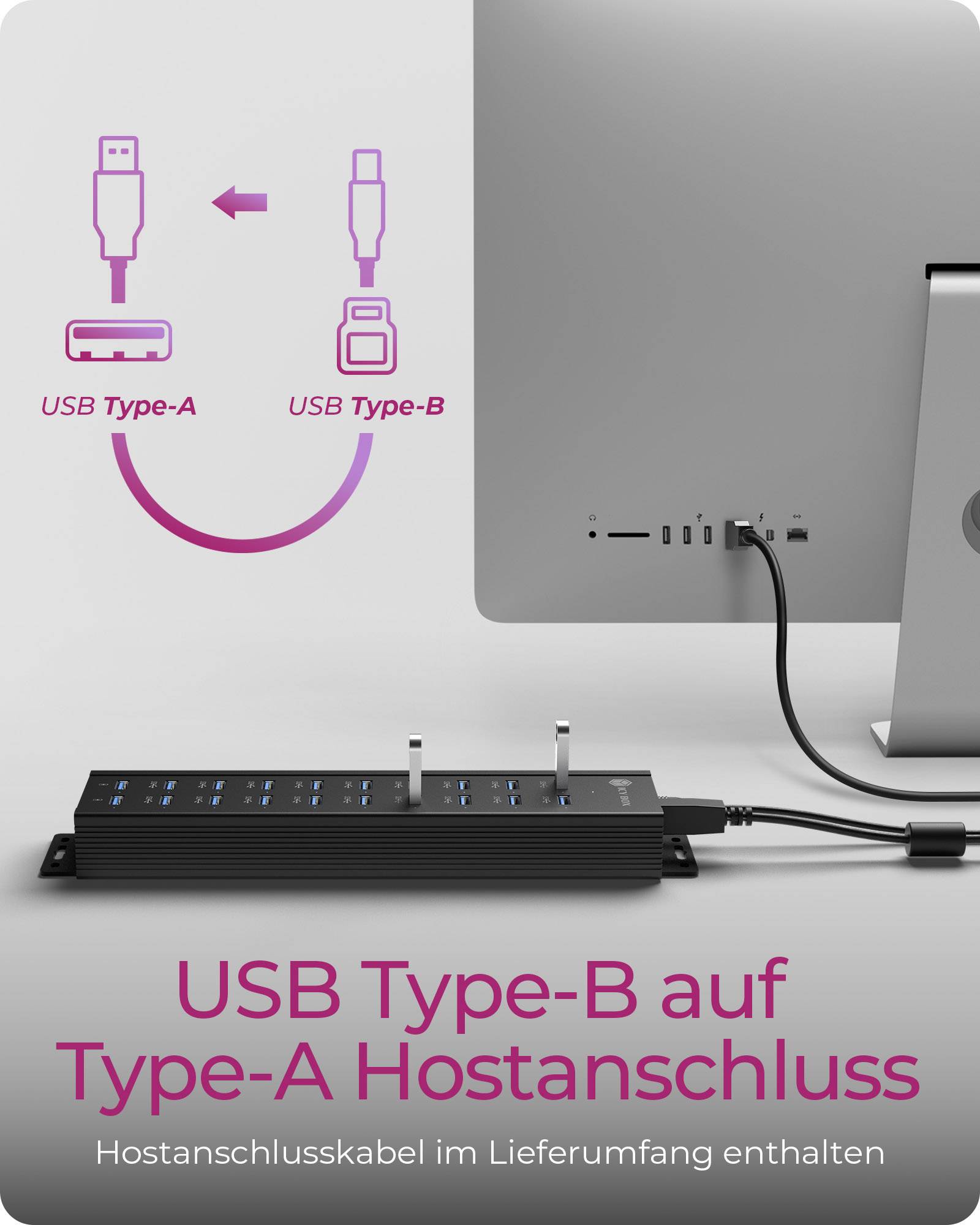 IB-HUB1720-U3, 18+2 Port USB Hub, 18x USB Type-A , 2x USB Ladeport, USB 3.2 Gen 1, 96W Netzteil, Aluminium, schwarz-4