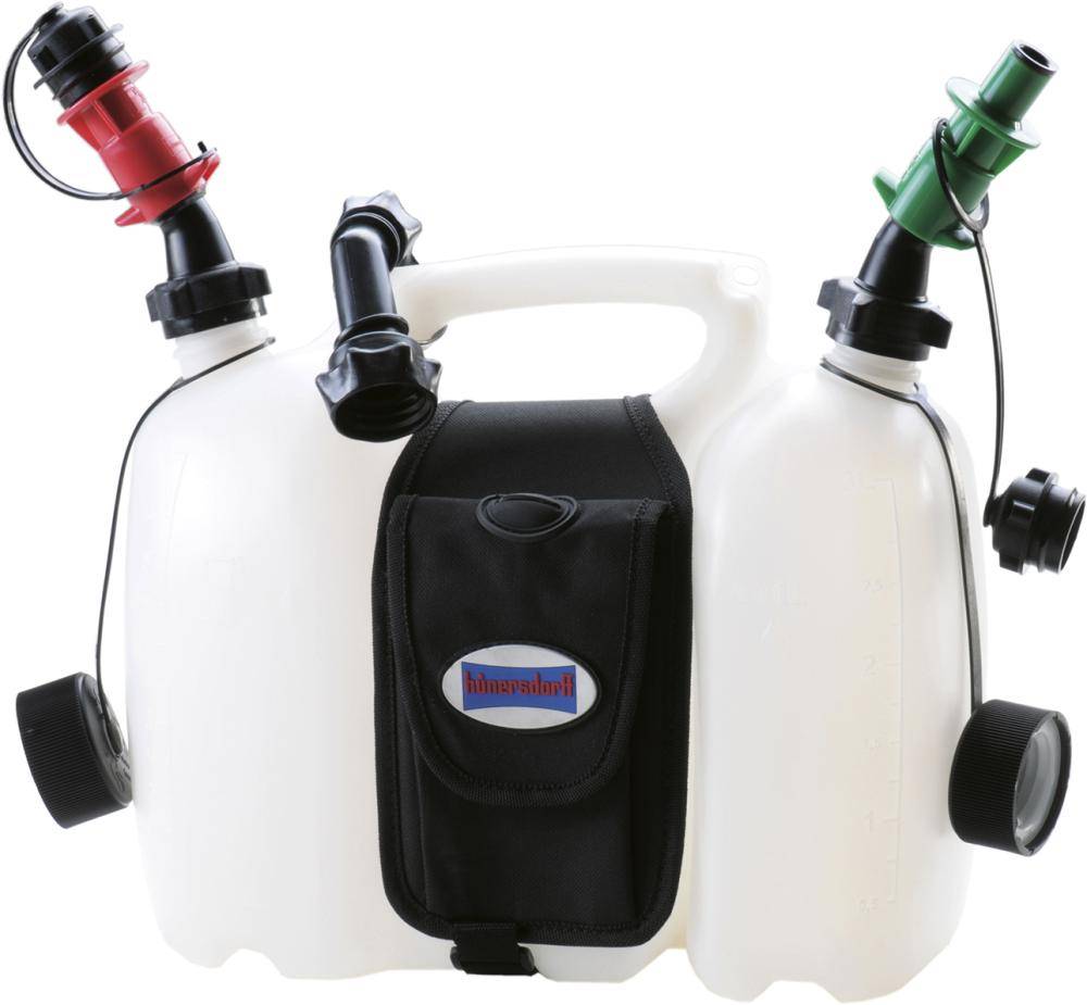 Doppelkanister PROFI 6+3lHD-PE, natur mit Satteltasche & Einfüllsysteme-2