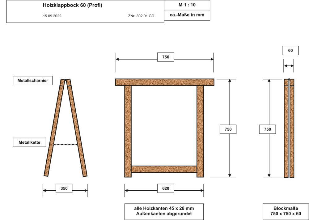 Holzklappbock 75x75cm, klappbar, Universal-3