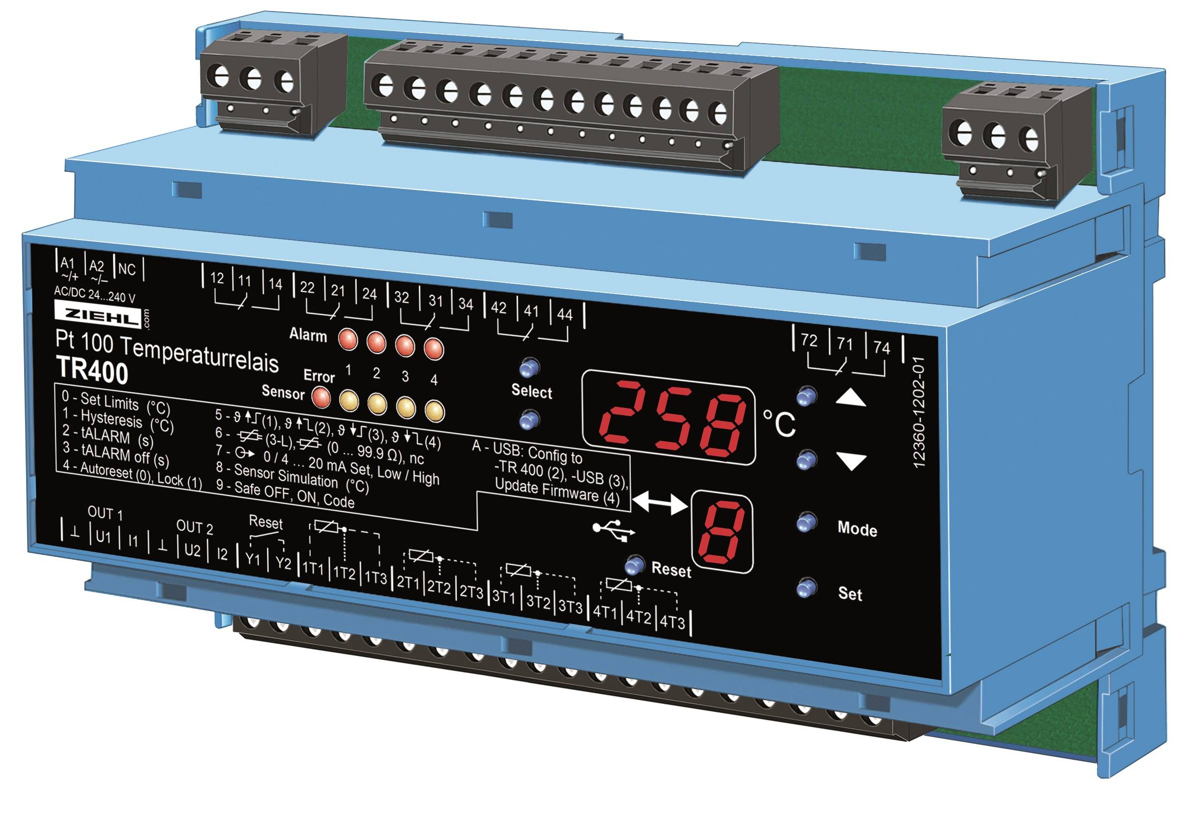 Ziehl T224380, Pt 100-Temperaturrelais Typ TR 400-0