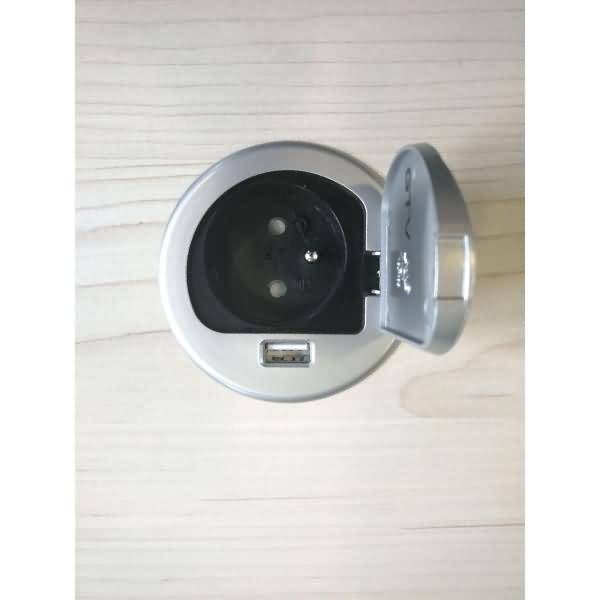 Tischsteckdose 1-fach + USB versenkbar silber/schwarz-0