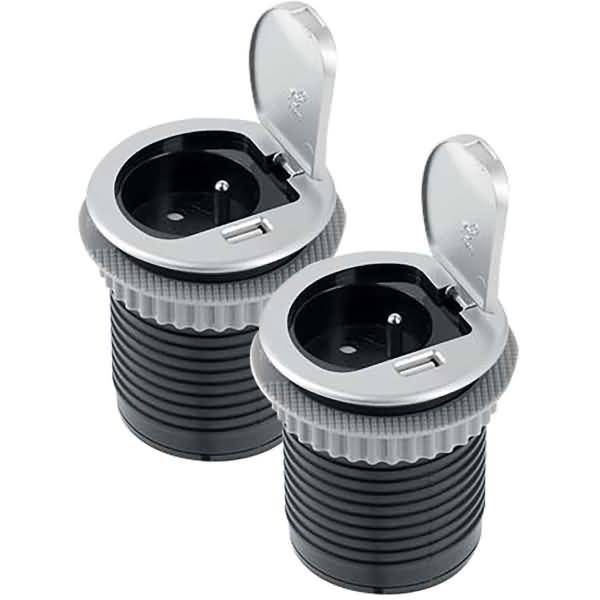 Tischsteckdose 1-fach + USB versenkbar silber/schwarz-1