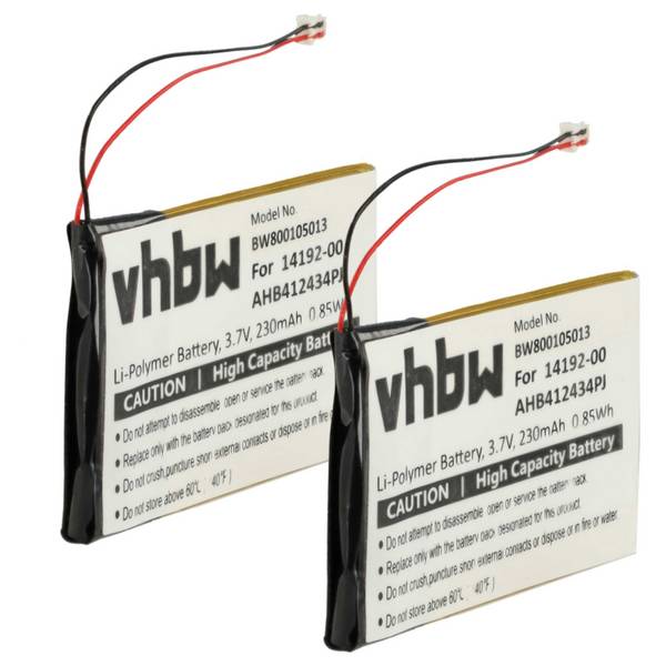 vhbw 2x Akku Ersatz für Jabra AHB412434PJ | 14192-00 für Wireless Headset Kopfhörer (230 mAh, 3,7 V, Li-Polymer)