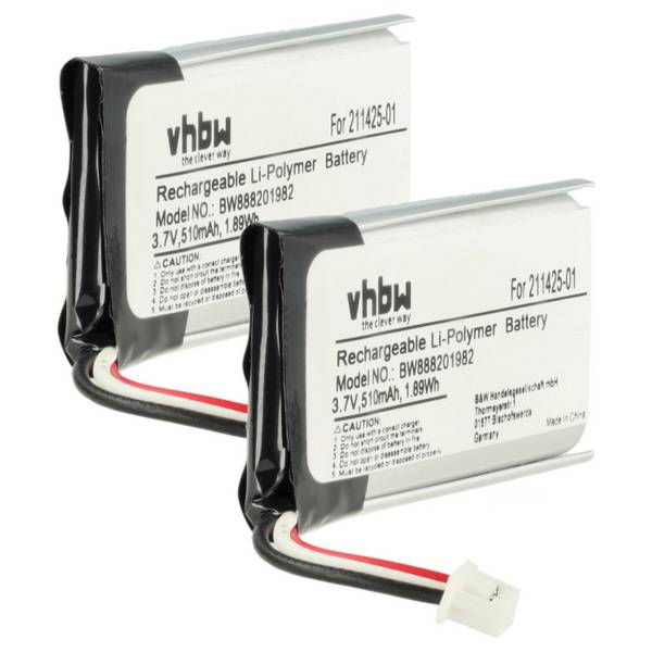 vhbw 2x Akku kompatibel mit Plantronics Savi 8210 | W8210 Wireless Headset Kopfhörer (510 mAh, 3,7 V, Li-Polymer)