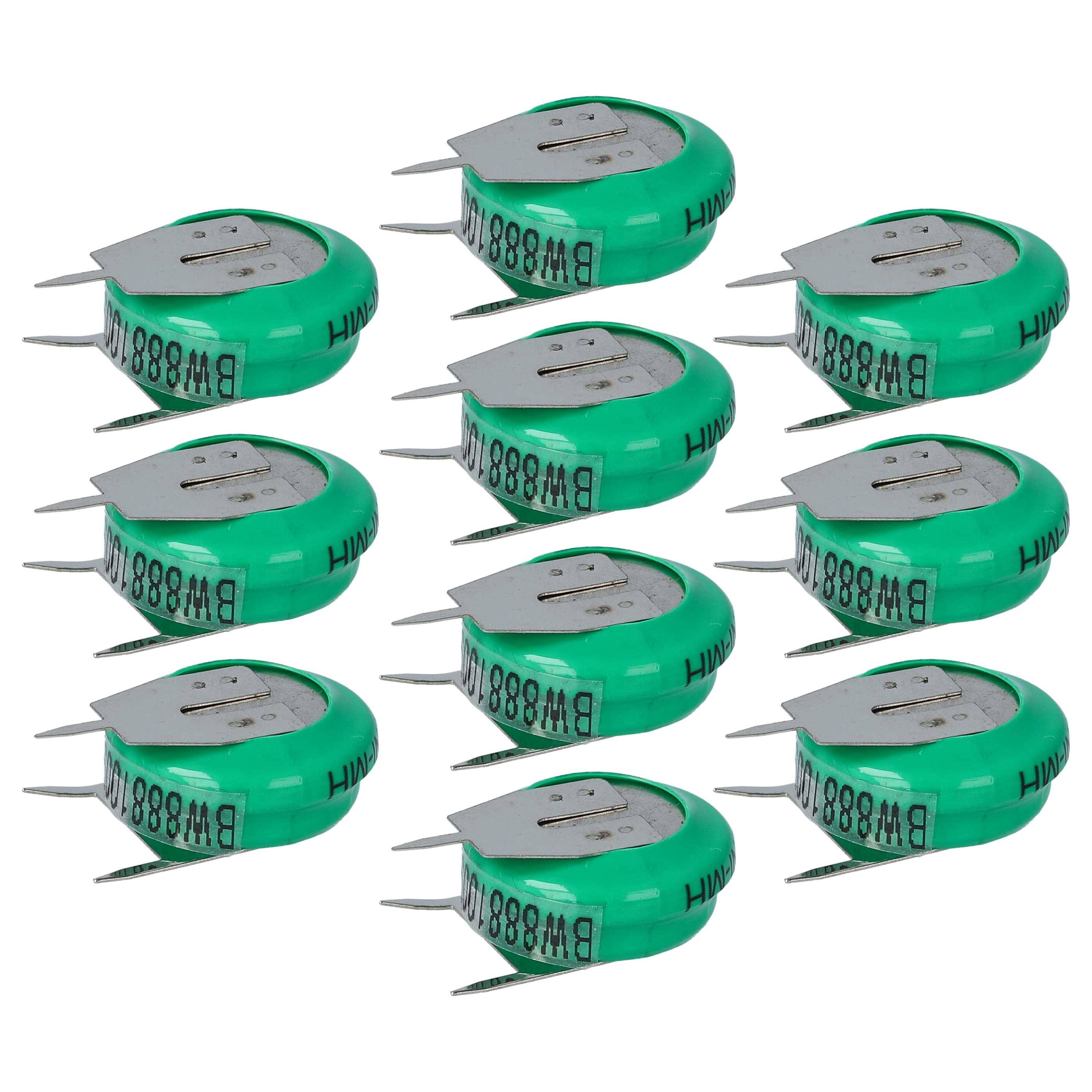 vhbw 10x NiMH Ersatz Knopfzellen-Akku Typ V80H 3-Pins 80mAh 1,2V kompatibel mit Modellbau-Akkus, Solar-Leuchten uvm.-0