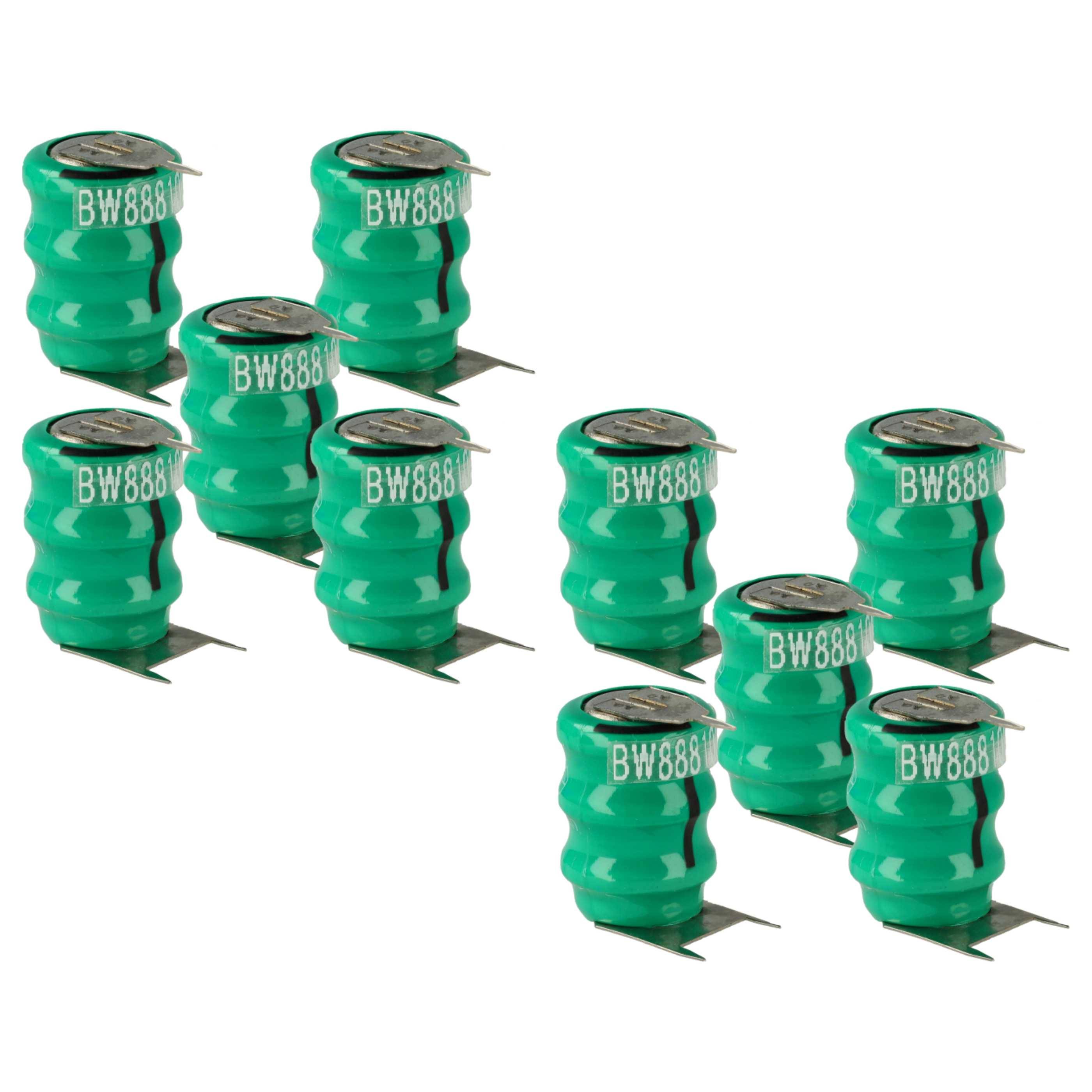 vhbw 10x NiMH Ersatz Knopfzellen-Akku Typ V40H 3-Pins 40mAh 3,6V kompatibel mit Modellbau-Akkus, Solar-Leuchten uvm.-0