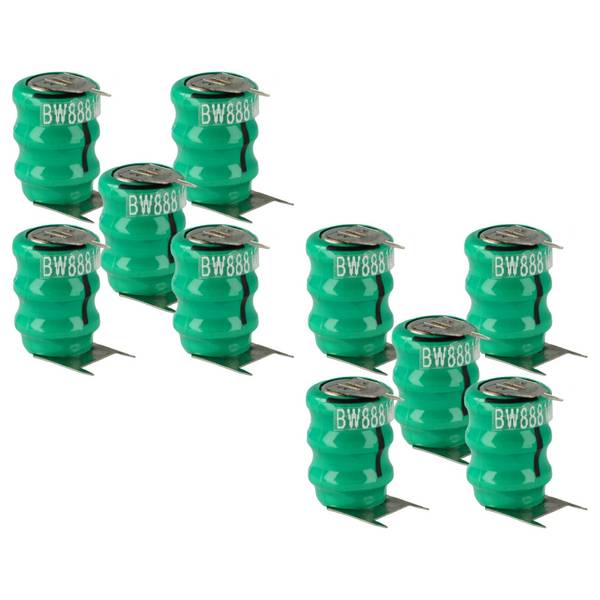 vhbw 10x NiMH Ersatz Knopfzellen-Akku Typ V40H 3-Pins 40mAh 3,6V kompatibel mit Modellbau-Akkus, Solar-Leuchten uvm.