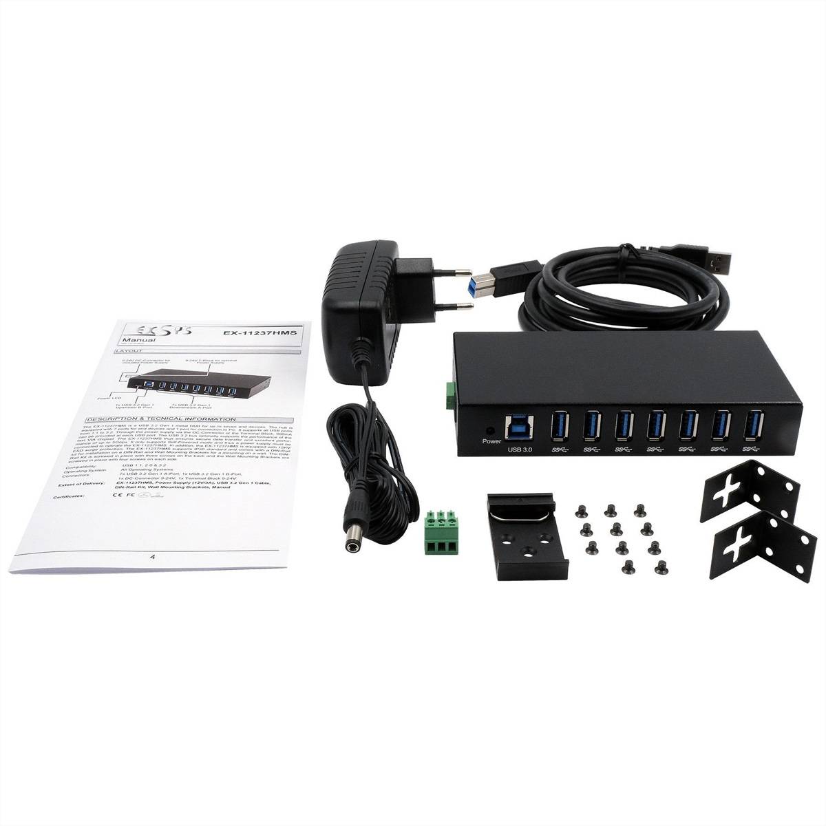 Exsys EX USB 3.0 7-Port Industrie-Hub 15 kV ESD Tisch Wand Digital/Daten-2