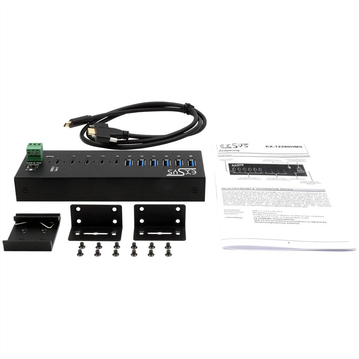 EXSYS EX-12280HMS 10-Port USB 3.2 Gen 2 Metall HUB, mit 4x C-Anschlüsse und 6x A-Anschlüsse-2