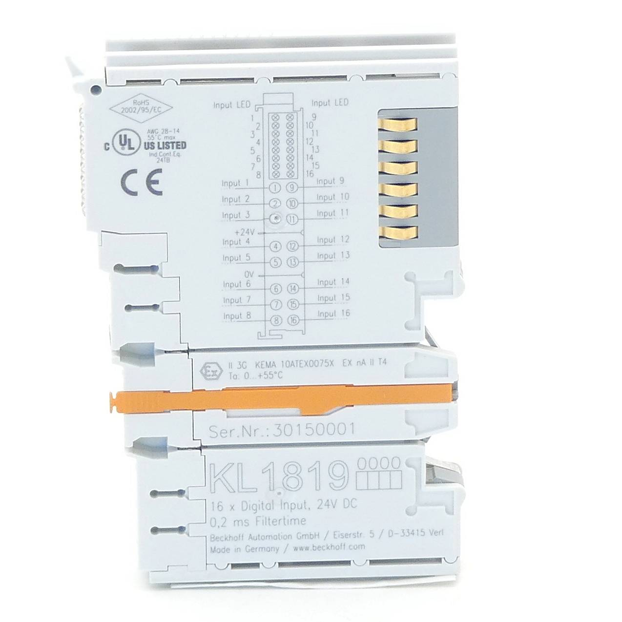 Beckhoff KL1819, Busklemme, 16-Kanal-Digital-Eingang, 24V DC, 0,2 ms-3