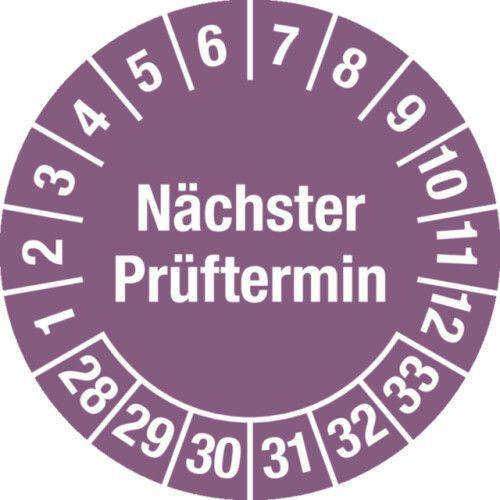 Prüfplakette "Nächster Prüftermin", 28 - 33, violett, Folie, SK, 20 mm, VE = 3 Bogen à 36 Stück-0