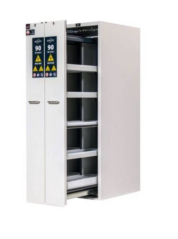 asecos MULTIRISK-Gefahrstoffschrank, feuerbeständig, mit Vertikalauszug, grau