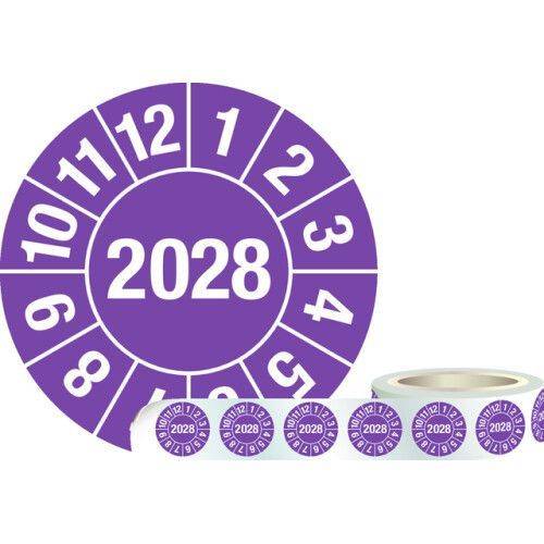 Prüfplakette "2028", violett, Folie, selbstklebend, 30 mm, VE = 1 Rolle à 1000 Stück-0